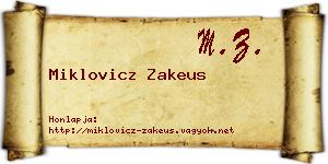 Miklovicz Zakeus névjegykártya